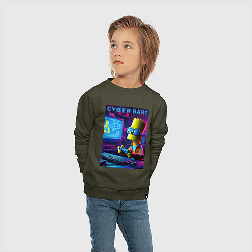 Детский свитшот Cyber Bart is an avid gamer / Хаки – фото 4