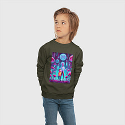 Свитшот хлопковый детский Rick and Morty among neon mushrooms - ai art fanta, цвет: хаки — фото 2