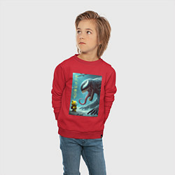 Свитшот хлопковый детский Baby and Symbiote - we are a Venom meme, цвет: красный — фото 2