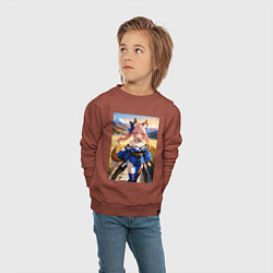 Свитшот хлопковый детский Лиса посреди живописного поля, цвет: кирпичный — фото 2