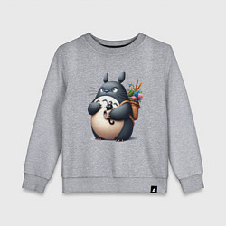 Свитшот хлопковый детский Totoro and black cat - anime, цвет: меланж