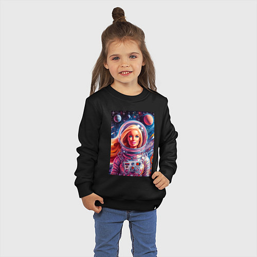 Детский свитшот Красавица Барби в космосе - нейросеть / Черный – фото 3