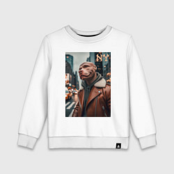 Свитшот хлопковый детский Чувак питбуль смотрящий Нью-Йорка - нейроарт, цвет: белый