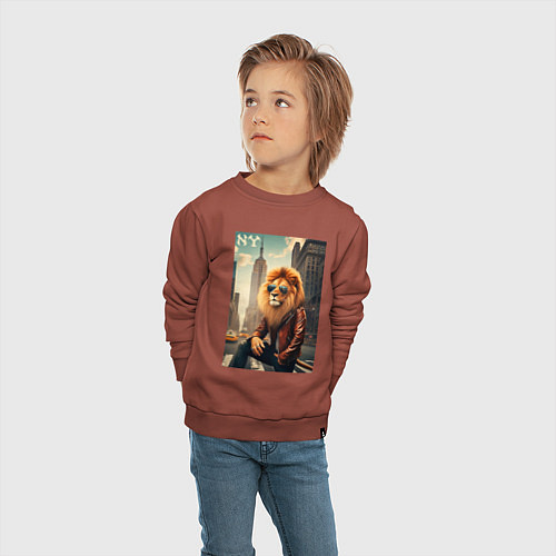 Детский свитшот Cool Lion New Yorker - ai art / Кирпичный – фото 4
