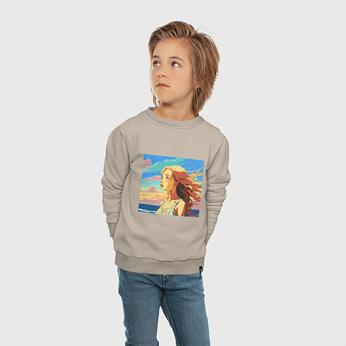 Детский свитшот Девушка пляж арт / Миндальный – фото 4
