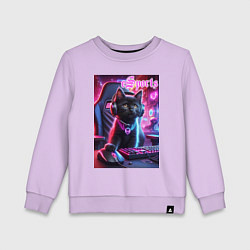 Свитшот хлопковый детский Чёрный котёнок - киберспорт, цвет: лаванда