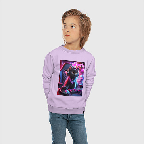 Детский свитшот Чёрный котёнок - киберспорт / Лаванда – фото 4