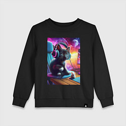 Свитшот хлопковый детский Котёнок в наушниках и мышка, цвет: черный