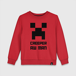 Свитшот хлопковый детский Creeper Aw Man, Майнкрафт мем, цвет: красный