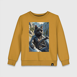 Свитшот хлопковый детский Кот за рулем кабролета, цвет: горчичный