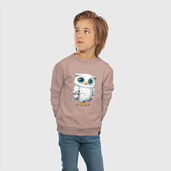 Свитшот хлопковый детский Белая сова с голубыми глазами, цвет: пыльно-розовый — фото 2