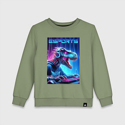 Свитшот хлопковый детский Tyrannosaurus is esports player - neon glow, цвет: авокадо