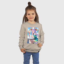 Свитшот хлопковый детский Девушка-пони кушает мороженое, цвет: миндальный — фото 2