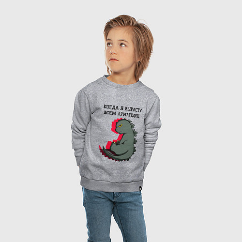 Детский свитшот Когда я вырасту годзилла / Меланж – фото 4