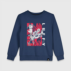 Свитшот хлопковый детский Ванпис Монки Луффи, цвет: тёмно-синий