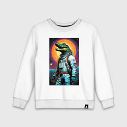 Свитшот хлопковый детский Крокодил космонавт - нейроарт, цвет: белый