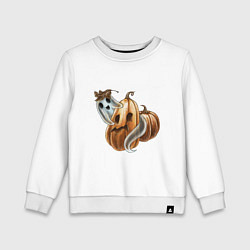 Свитшот хлопковый детский Привидение обнимает тыкву, цвет: белый