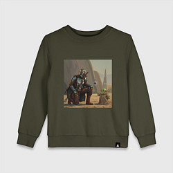 Свитшот хлопковый детский Сила Грогу, цвет: хаки