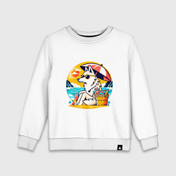 Свитшот хлопковый детский Волк на пляже под зонтом, цвет: белый