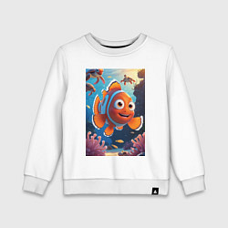 Свитшот хлопковый детский Рыбка клоун плавает с черепахами, цвет: белый