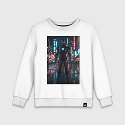 Свитшот хлопковый детский Железный человек посреди ночного города, цвет: белый