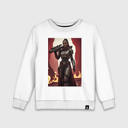 Свитшот хлопковый детский Девушка-Мандалорец в броне, цвет: белый