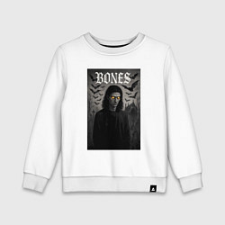 Свитшот хлопковый детский Bones с желтыми горящими глазами, цвет: белый