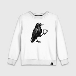Свитшот хлопковый детский Черный ворон с кофе, цвет: белый