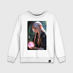 Свитшот хлопковый детский Серьёзная эльфийка с магической сферой, цвет: белый
