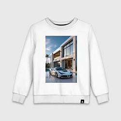 Свитшот хлопковый детский Белый суперкар у дома, цвет: белый