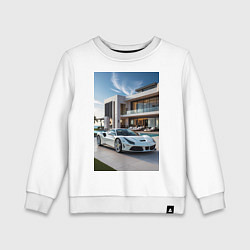 Свитшот хлопковый детский Белый суперкар у дома, цвет: белый