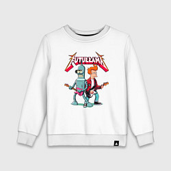Свитшот хлопковый детский Бендер и Фрай основатели рок группы Футурама, цвет: белый