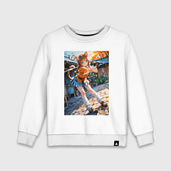 Свитшот хлопковый детский Кошечка тренировка с мечем, цвет: белый