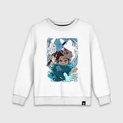Свитшот хлопковый детский Клинок рассекающий демонов Тандзиро, цвет: белый