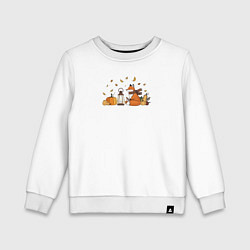 Свитшот хлопковый детский Лиса с тыквами и фонарём, цвет: белый