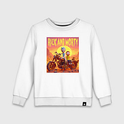 Свитшот хлопковый детский Рик и Морти на ржавом ретро мотоцикле в пустыне, цвет: белый