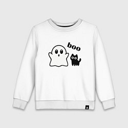 Детский свитшот Хэллоуин, привидение и черный кот