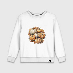 Детский свитшот Тыквы разные на осенних листьях акварель