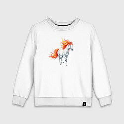 Свитшот хлопковый детский Белая лошадь с огненной гривой, цвет: белый