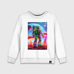Свитшот хлопковый детский Космонавт Шрек в неоновом скафандре, цвет: белый