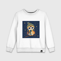 Свитшот хлопковый детский Сова в шапке и шарфе с фонарём, цвет: белый