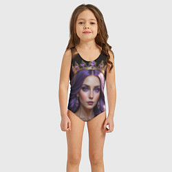 Купальник для девочки Девушка с фиолетовыми волосами в короне, цвет: 3D-принт — фото 2