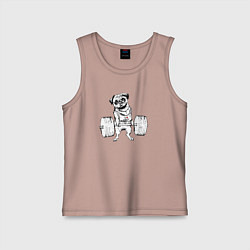Майка детская хлопок Мопс пауэрлифтер, цвет: пыльно-розовый