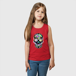 Майка детская хлопок Flowers - Art skull, цвет: красный — фото 2