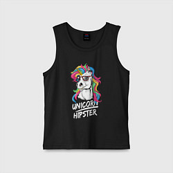 Майка детская хлопок Unicorn hipster, цвет: черный