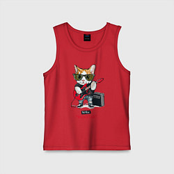 Майка детская хлопок КРУТОЙ КОТ ГИТАРИСТ, цвет: красный