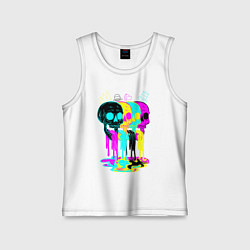 Майка детская хлопок 4 ЧЕРЕПА SKULLS NEON, цвет: белый