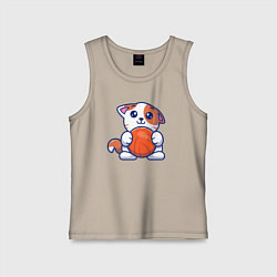 Майка детская хлопок Котик Спортсмен, цвет: миндальный