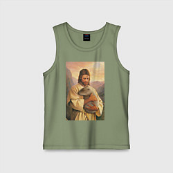 Майка детская хлопок Иисус и капибара, цвет: авокадо
