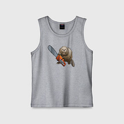 Майка детская хлопок Бобер с бензопилой, цвет: меланж